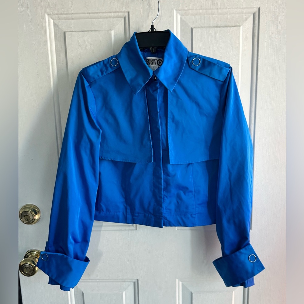 (NWOT) Black History Month Blue Cropped Trench Jacket Women’s 💙Size S💙
